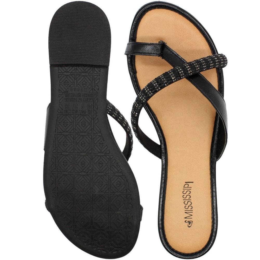 Tamanco De Dedo Rasteiro Mississipi  Tira Strass Feminino Preto 3