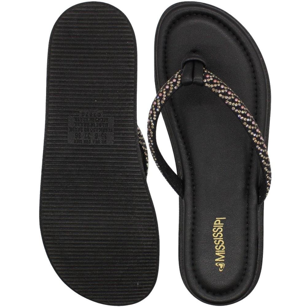 Chinelo De Dedo Mississipi Tira Com Strass Nózinho Feminino Preto 3