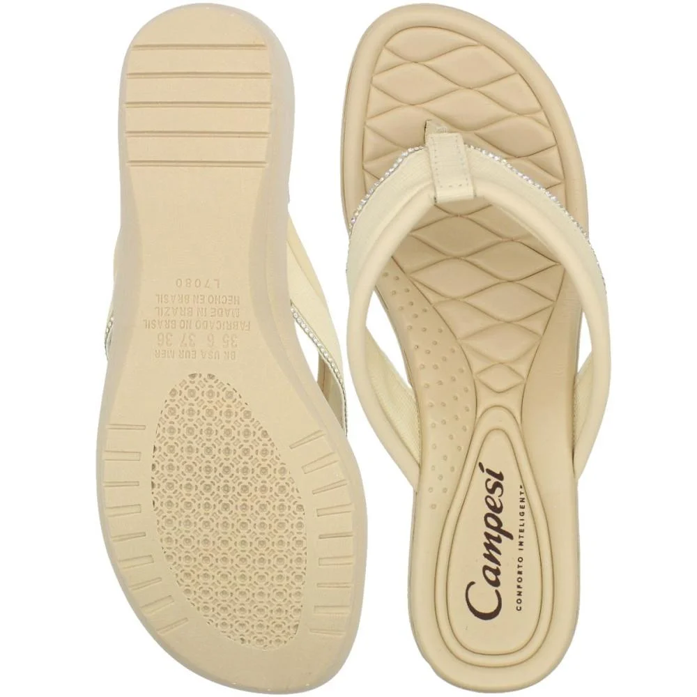 Tamanco Salto Baixo Campesí Tiras Strass Feminino Bege 2