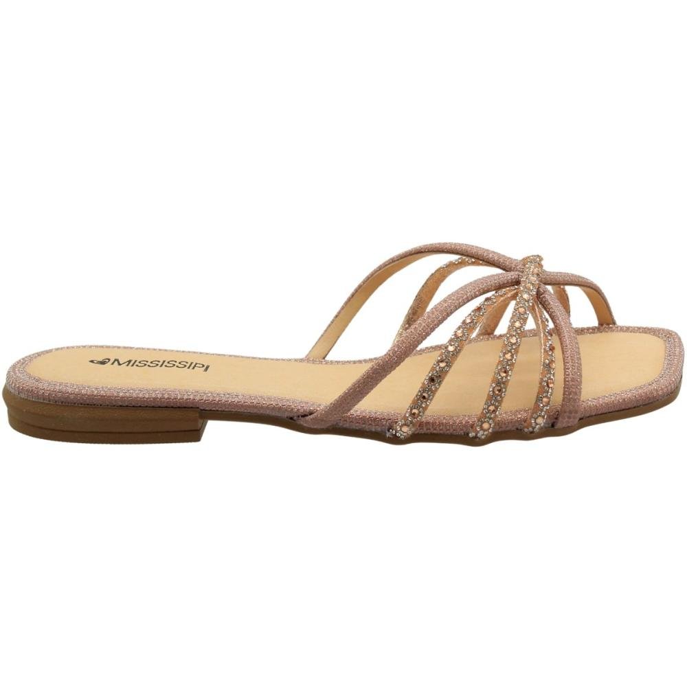 Tamanco Rasteiro Mississipi Tiras Strass Feminino  Rosa 2