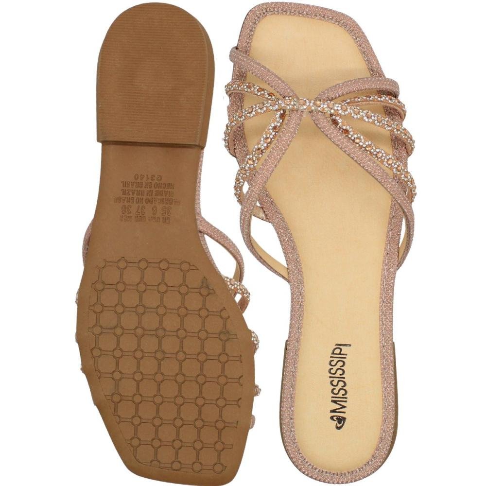 Tamanco Rasteiro Mississipi Tiras Strass Feminino  Rosa 3