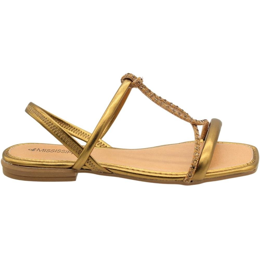 Sandália Rasteira Mississipi Tira Strass Calce Fácil Feminino  Ouro 2