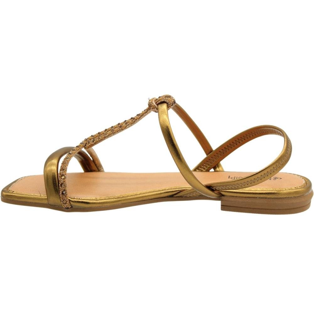 Sandália Rasteira Mississipi Tira Strass Calce Fácil Feminino  Ouro 3