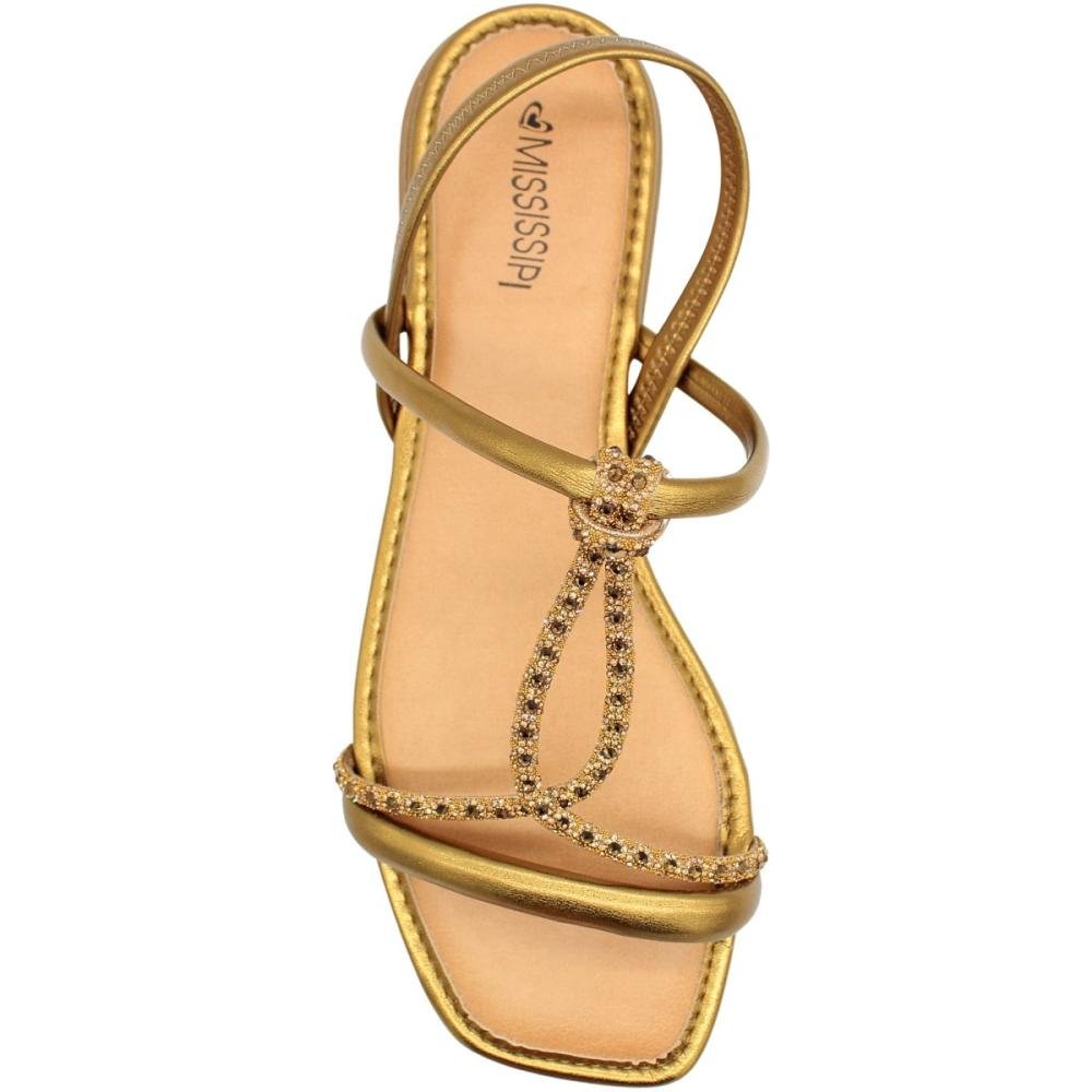 Sandália Rasteira Mississipi Tira Strass Calce Fácil Feminino  Ouro 4