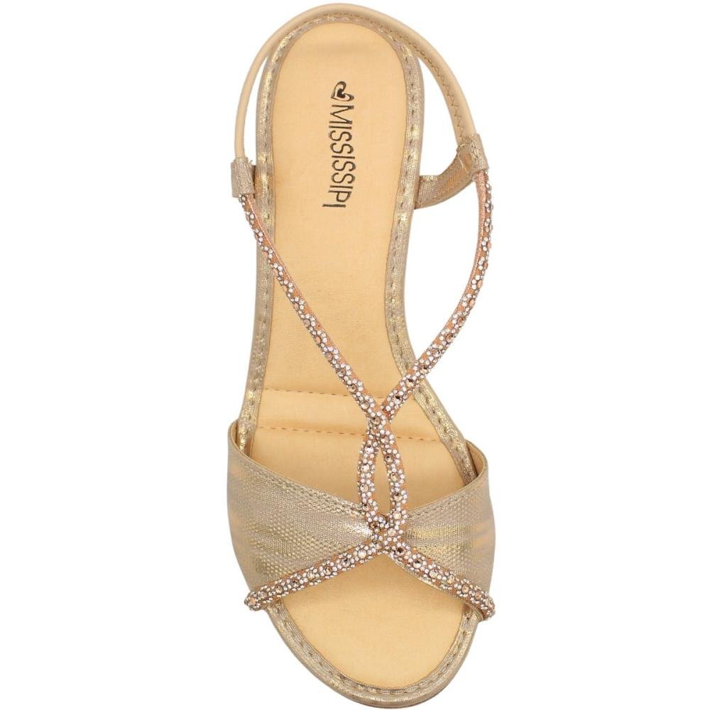 Sandália Salto Médio Mississipi Tira Strass Calce Fácil Feminina  Bege 4