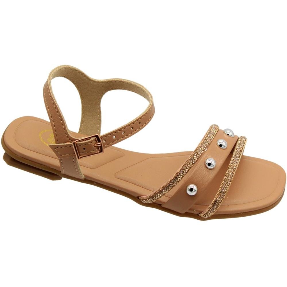 Sandália Rasteira Infantil Molekinha Aplique Strass Menina Marrom 3