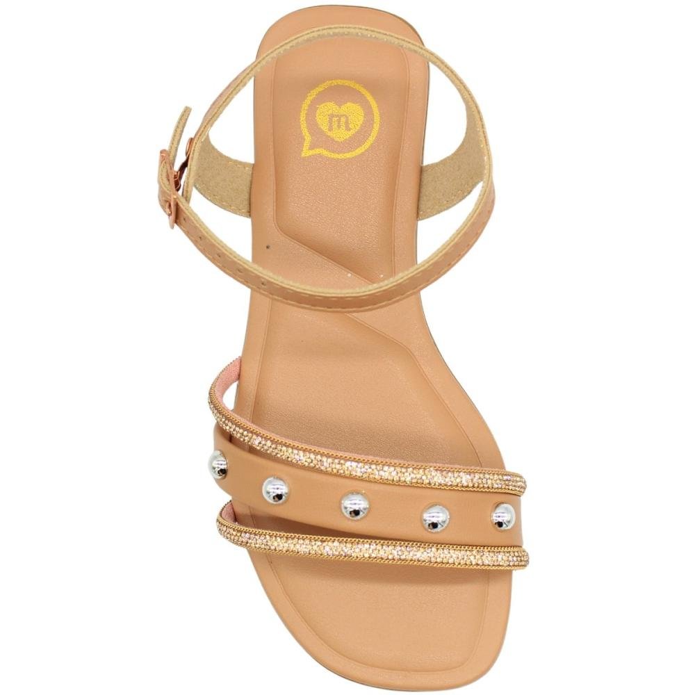 Sandália Rasteira Infantil Molekinha Aplique Strass Menina Marrom 4