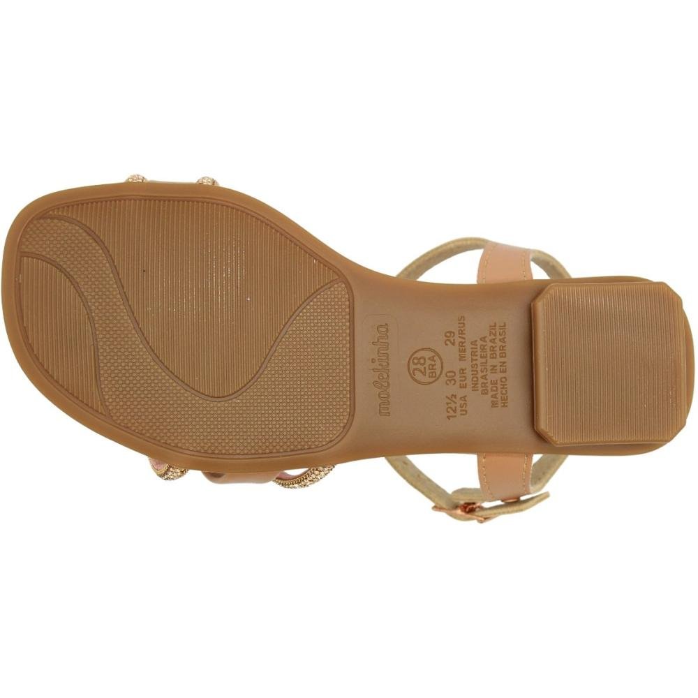 Sandália Rasteira Infantil Molekinha Aplique Strass Menina Marrom 5