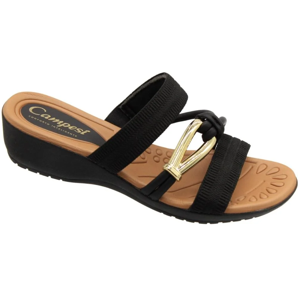 Tamanco Salto Anabela Campesí Tira Aplique Metal Feminino Preto 3