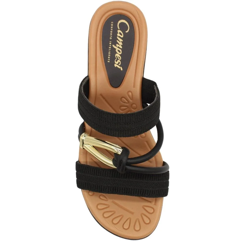 Tamanco Salto Anabela Campesí Tira Aplique Metal Feminino Preto 4