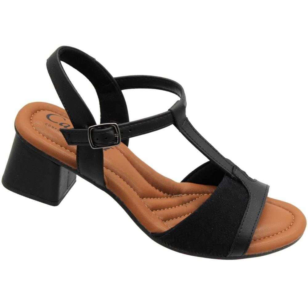 Sandália Salto Médio Campesí  Fivela Tira Larga Feminina  Preto 3