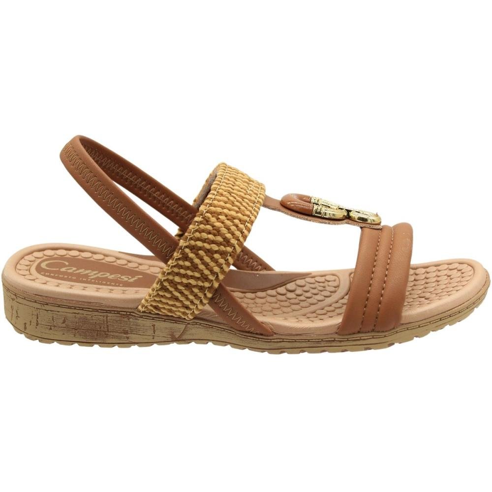 Sandália Salto Baixo Campesí Aplique Metalizado Feminino