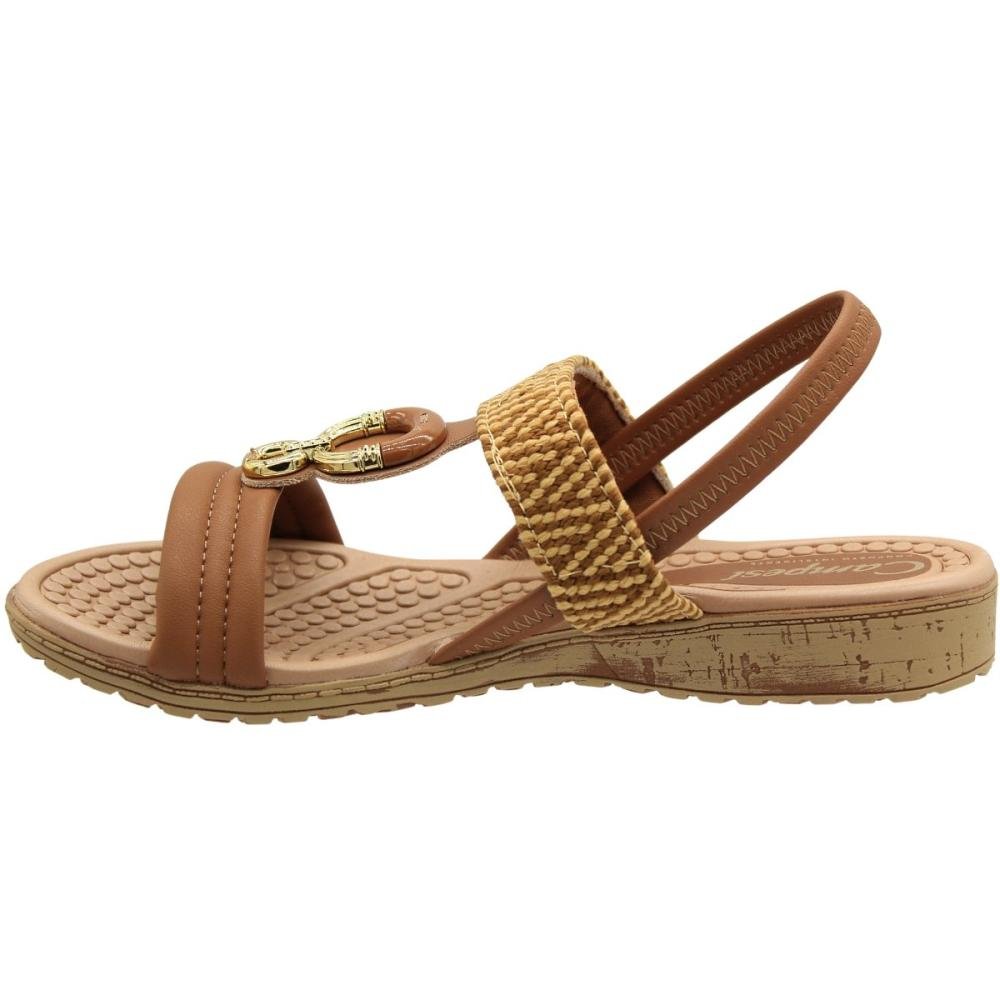 Sandália Salto Baixo Campesí Aplique Metalizado Feminino Marrom 2