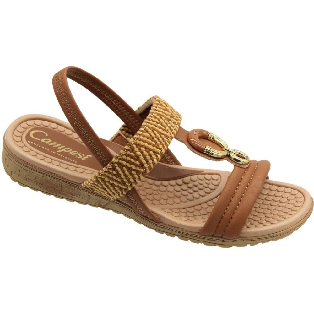 Sandália Salto Baixo Campesí Aplique Metalizado Feminino Marrom 3