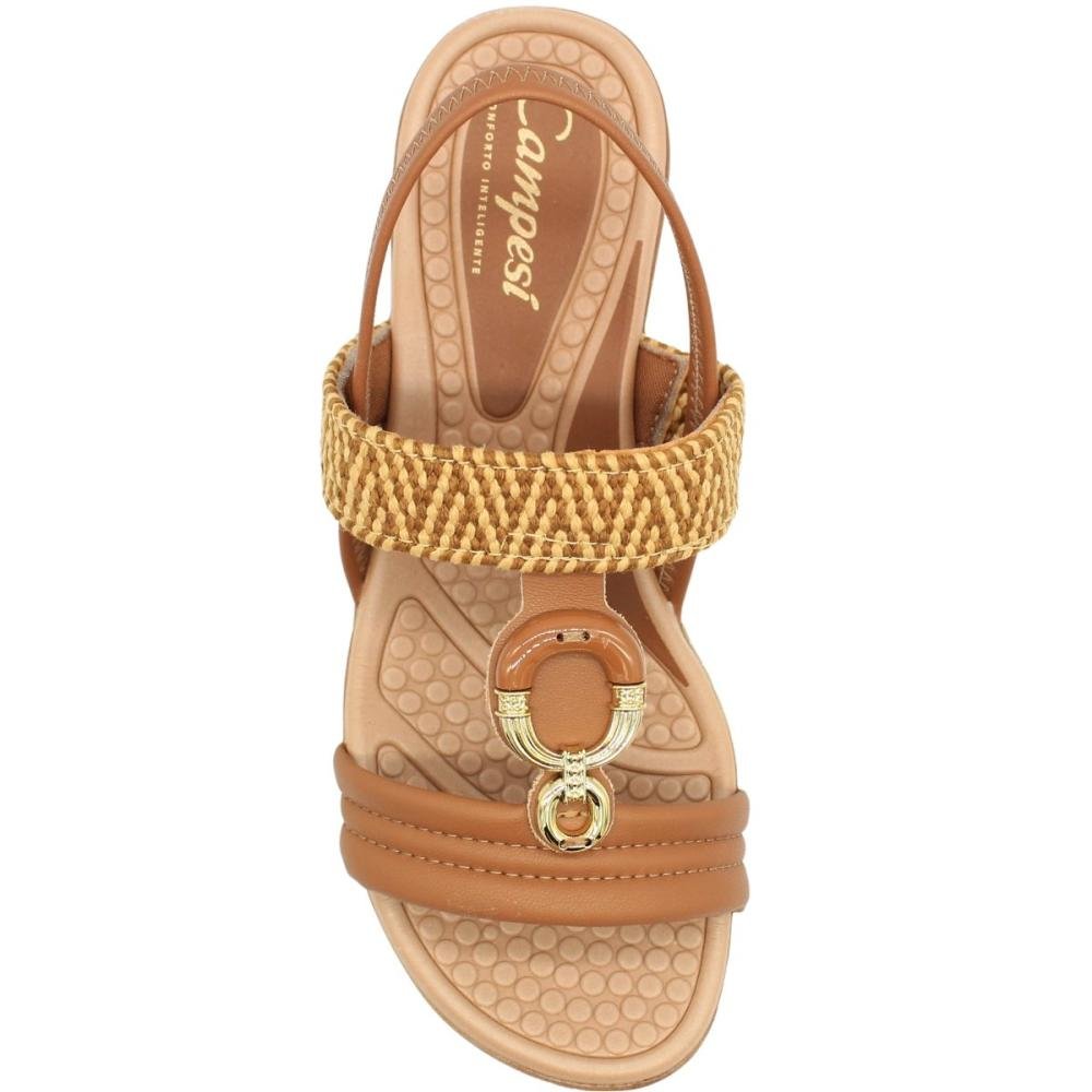 Sandália Salto Baixo Campesí Aplique Metalizado Feminino Marrom 4