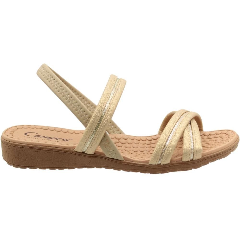 Sandália Salto Baixo Campesí Tiras Cruzadas Brilho Feminino