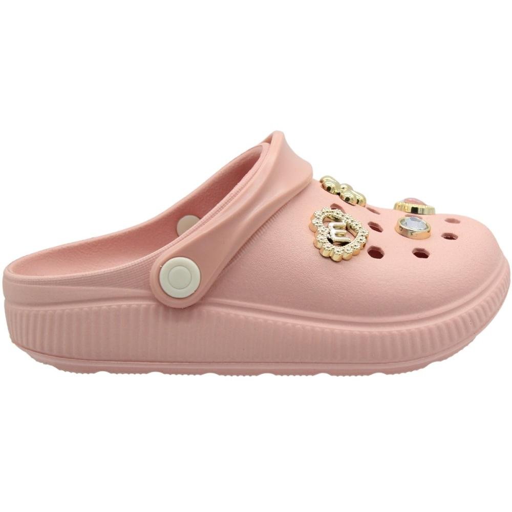 Babuche Infantil Molekinha EVA Enfeites Removíveis Juvenil Menina Rosa 3