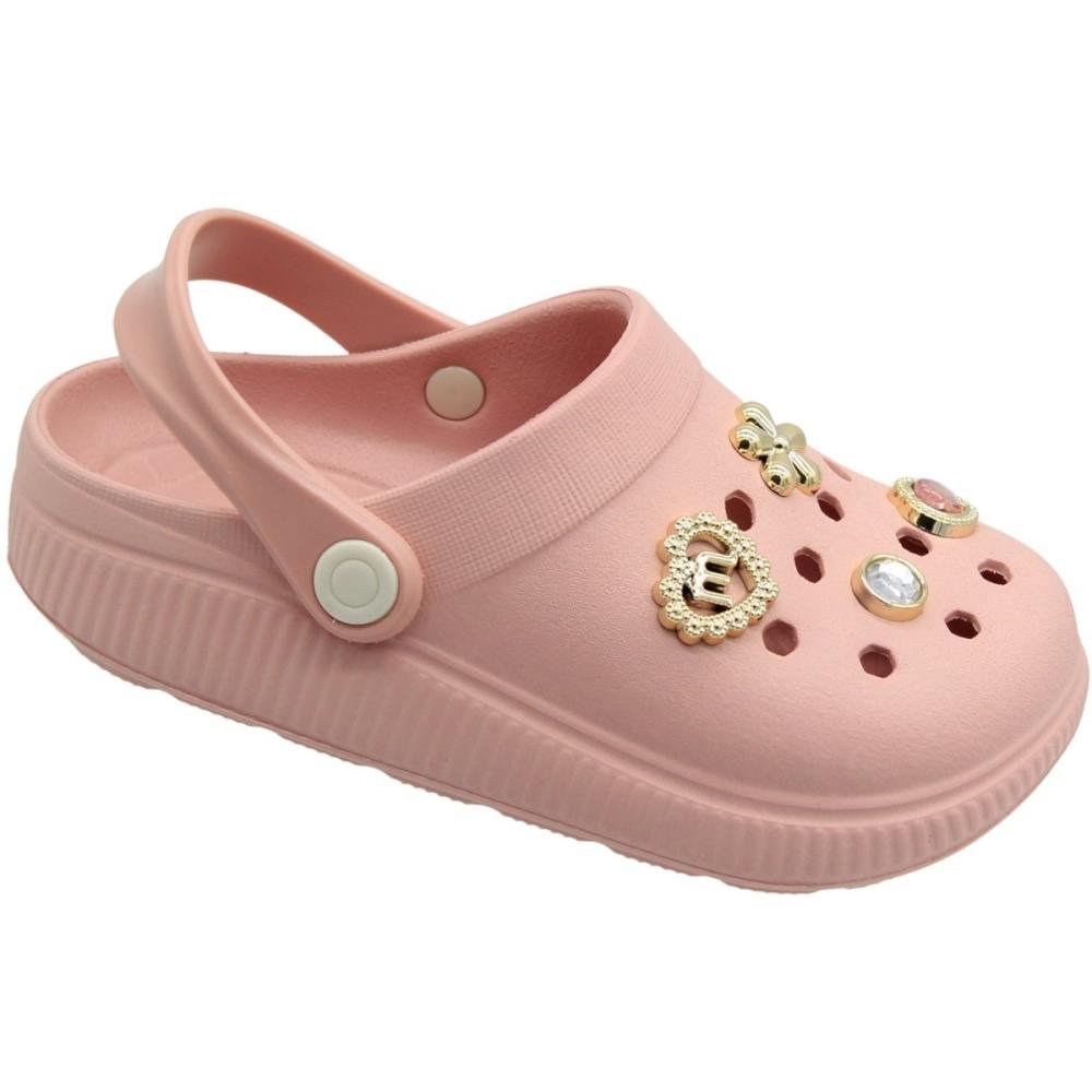 Babuche Infantil Molekinha EVA Enfeites Removíveis Juvenil Menina Rosa 4