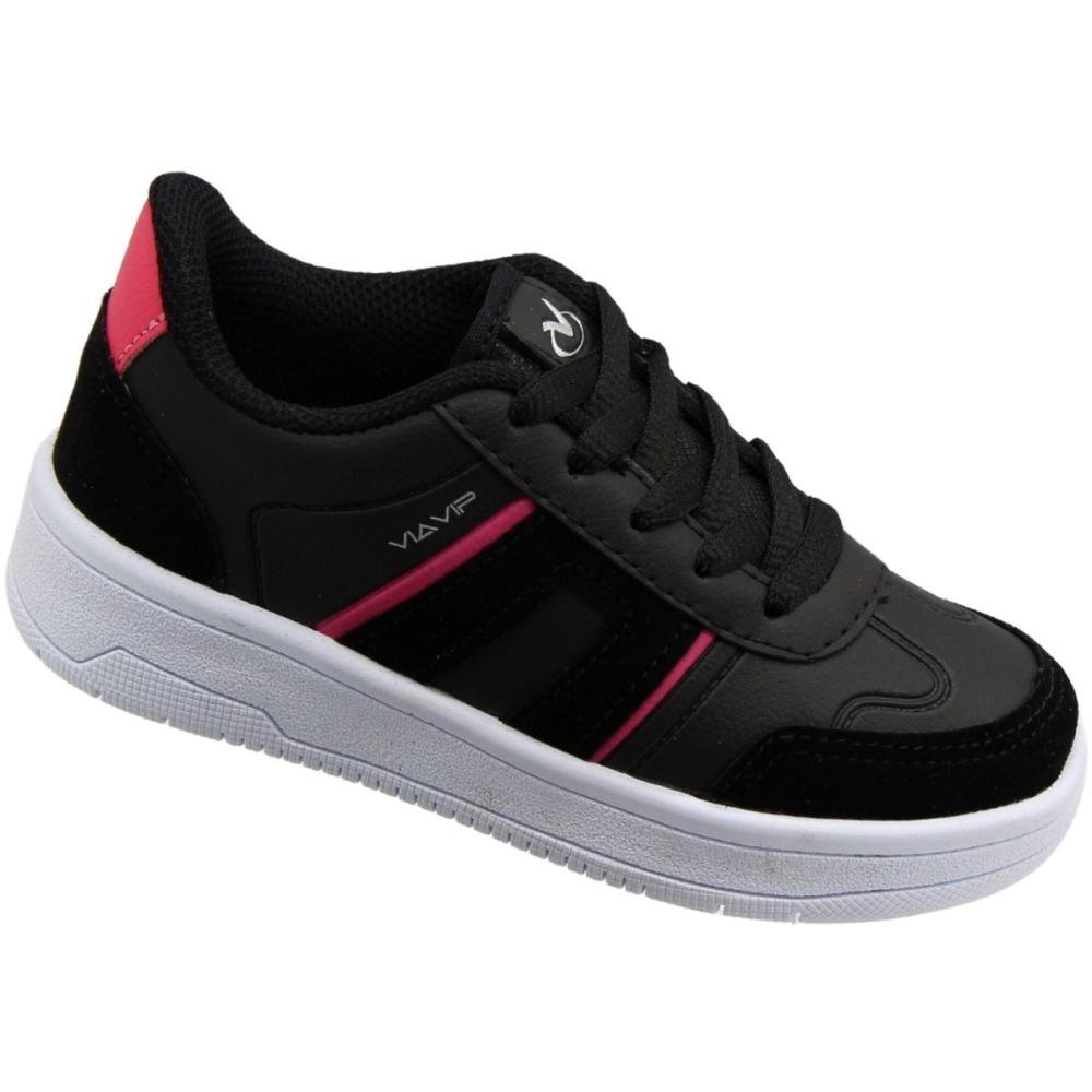 Tênis Infantil Via Vip Escolar Juvenil Camurça Menina Preto/Rosa 3