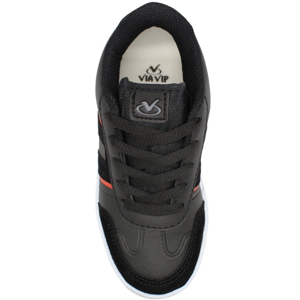 Tênis Infantil Via Vip Escolar Juvenil Camurça Menino Preto/Vermelho 4