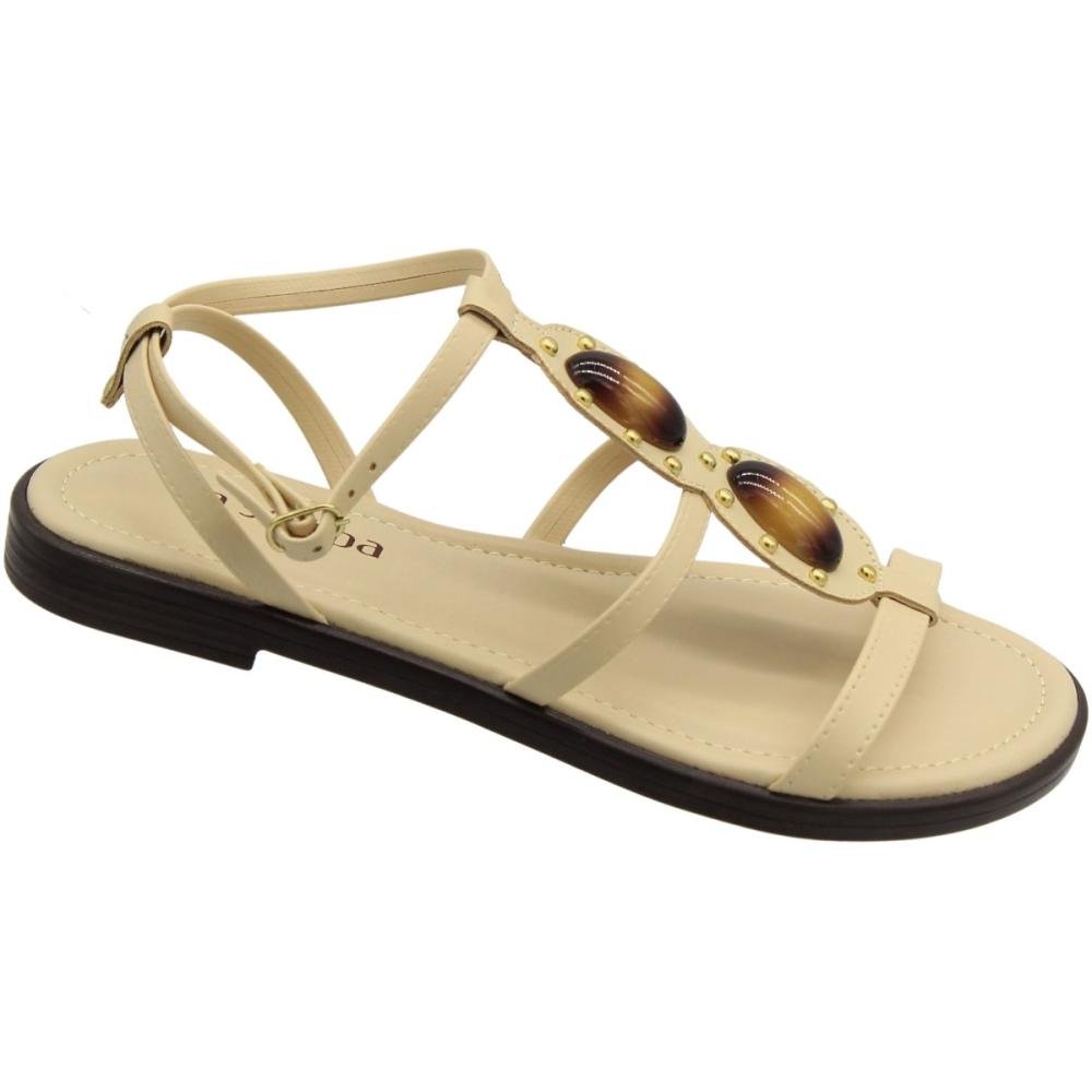 Sandália Rasteira Via Scarpa Adorno Duplo Em Pedra Feminina Bege 3