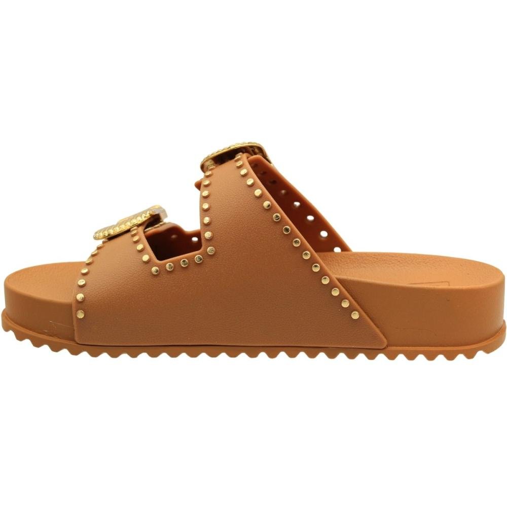 Chinelo Slide Zaxy Hold Apliques Feminina Bege 2