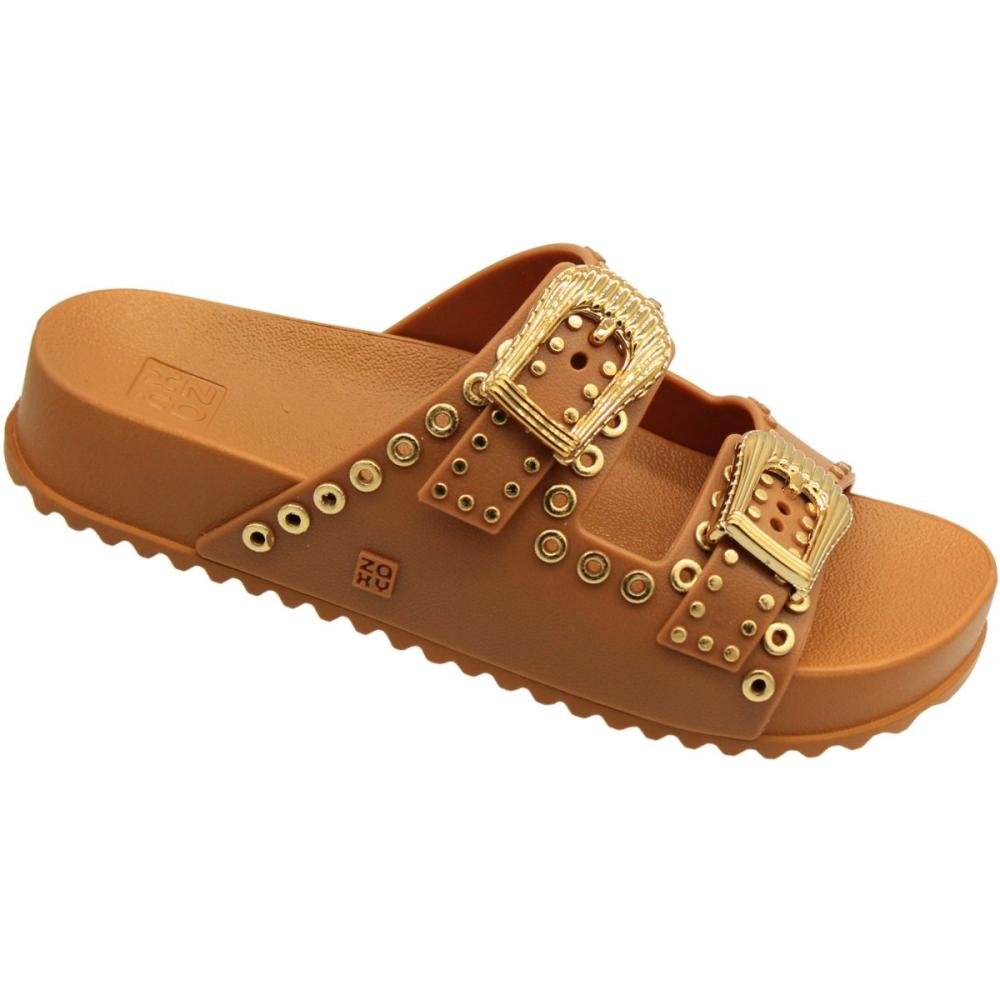 Chinelo Slide Zaxy Hold Apliques Feminina Bege 3