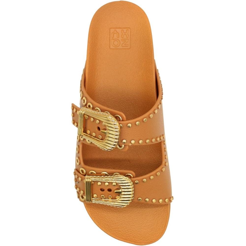 Chinelo Slide Zaxy Hold Apliques Feminina Bege 4