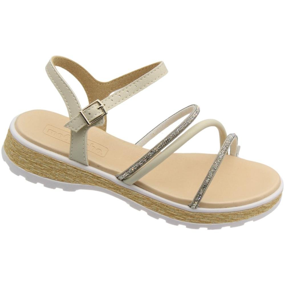 Sandália Salto Baixo Juvenil Molekinha Tiras Strass Menina Branco 3