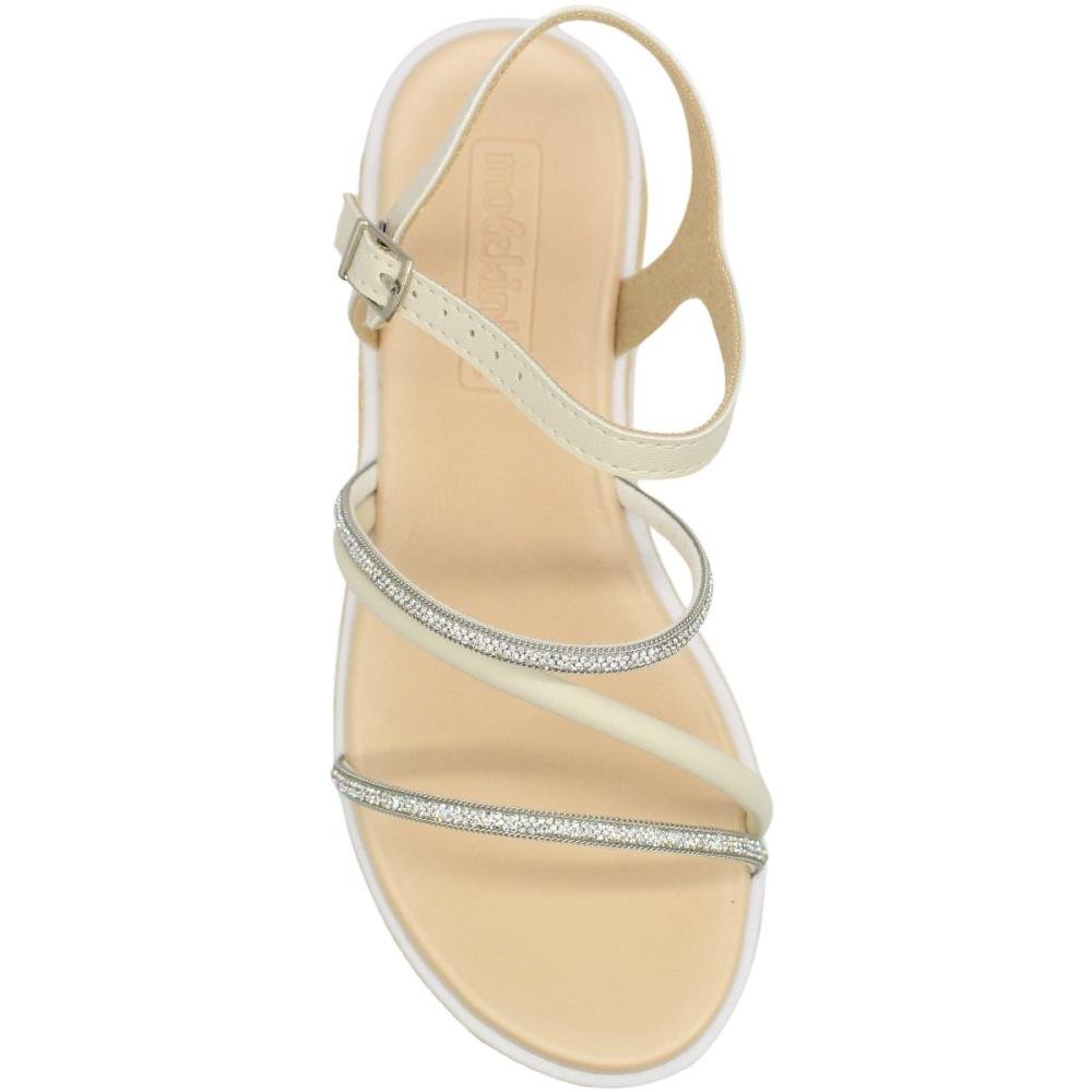 Sandália Salto Baixo Juvenil Molekinha Tiras Strass Menina Branco 4