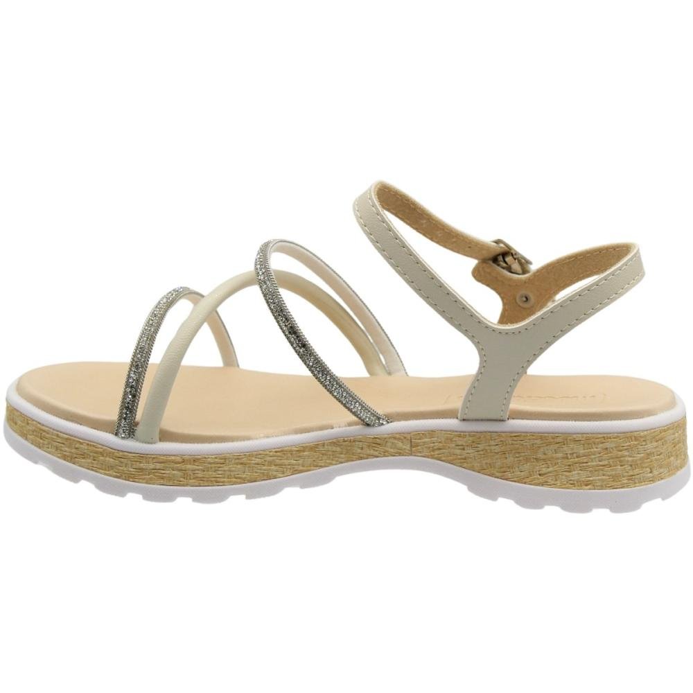 Sandália Salto Baixo Juvenil Molekinha Tiras Strass Menina Branco 2