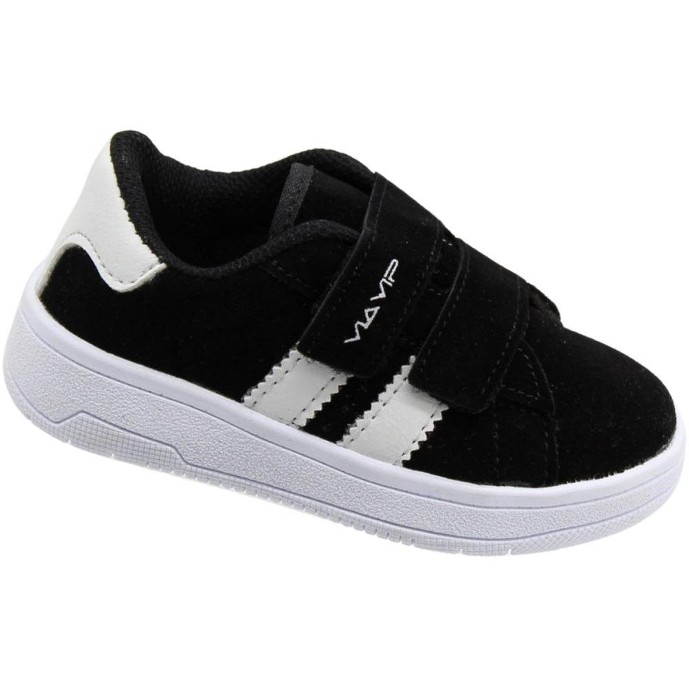 Tênis Casual Infantil Via Vip Fechamento Contato Camurção Menino Preto 3