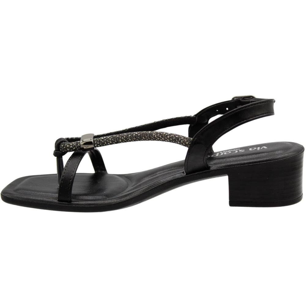 Sandália Salto Baixo Via Scarpa Strass Caviar Feminina Preto 2