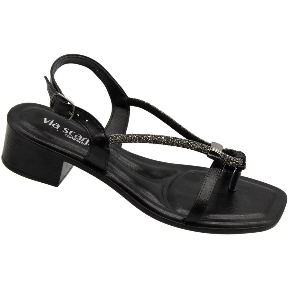 Sandália Salto Baixo Via Scarpa Strass Caviar Feminina Preto 3