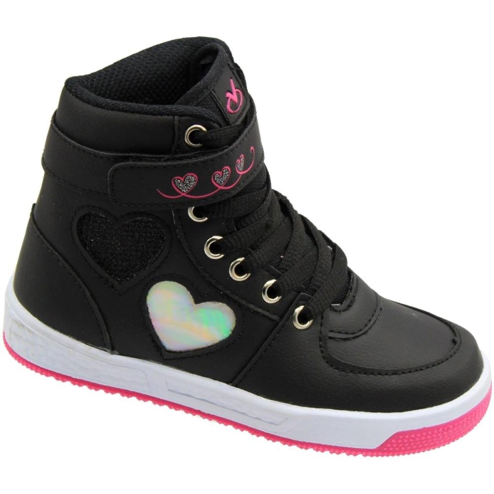 Tênis Casual Cano Alto Infantil Via Vip Corações Menina Preto 3