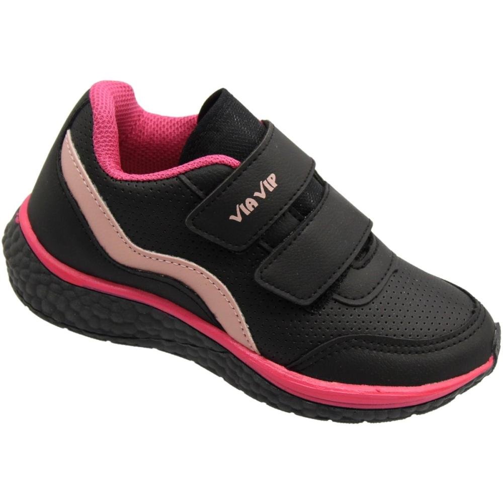 Tênis Esportivo Via Vip Fechamento De Contato Listra Menina Preto/Rosa 3