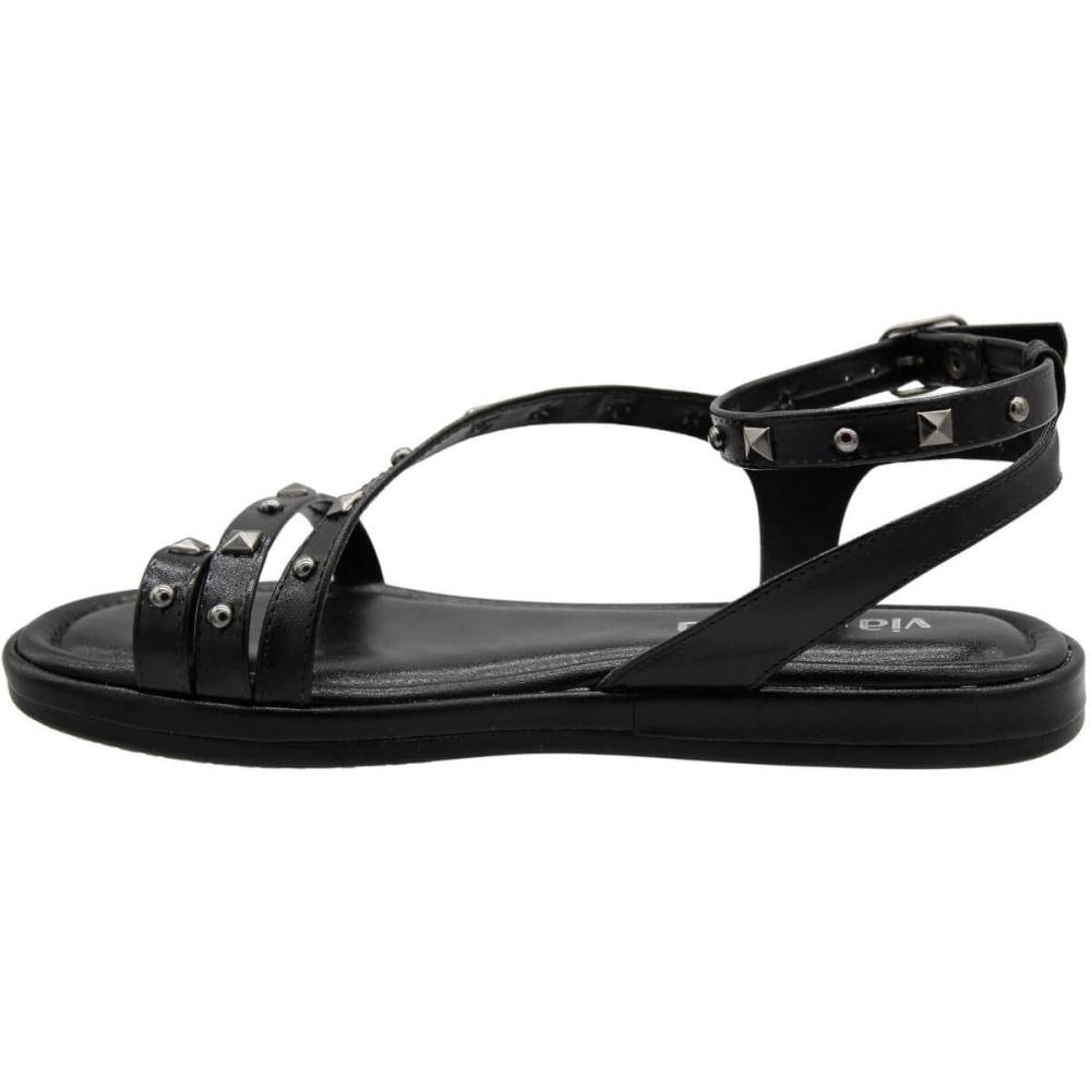 Sandália Rasteira Via Scarpa Napa Nazare Tachas Metálicas Feminina Preto 2