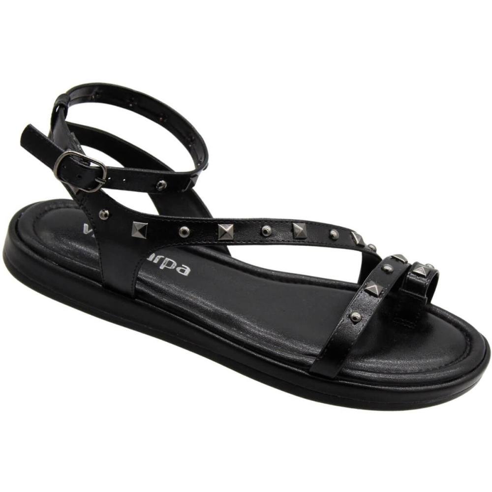 Sandália Rasteira Via Scarpa Napa Nazare Tachas Metálicas Feminina Preto 3