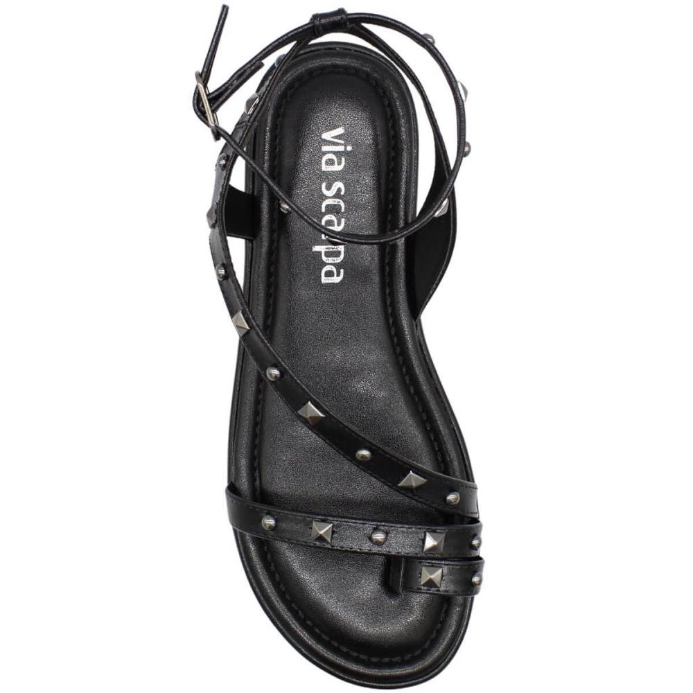 Sandália Rasteira Via Scarpa Napa Nazare Tachas Metálicas Feminina Preto 4