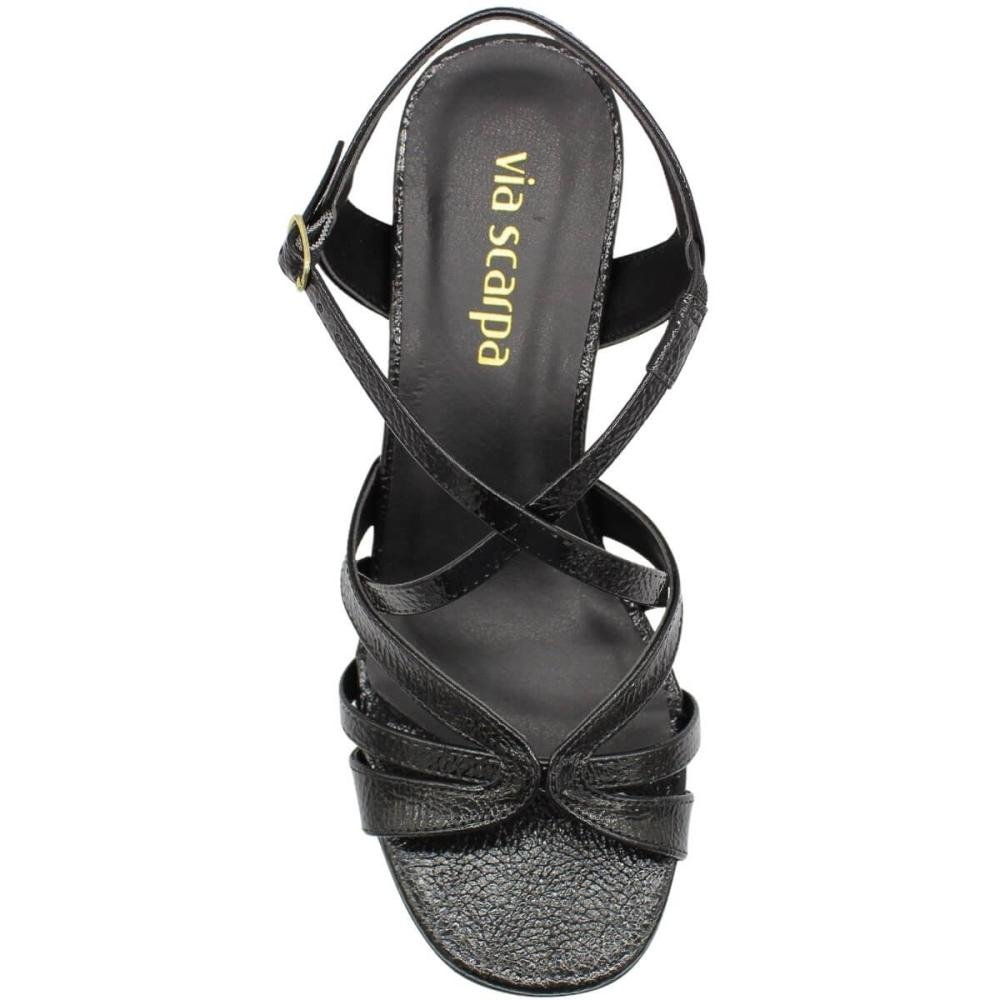 Sandália Salto Médio Via Scarpa Tiras Finas Elegante Feminina Preto 4