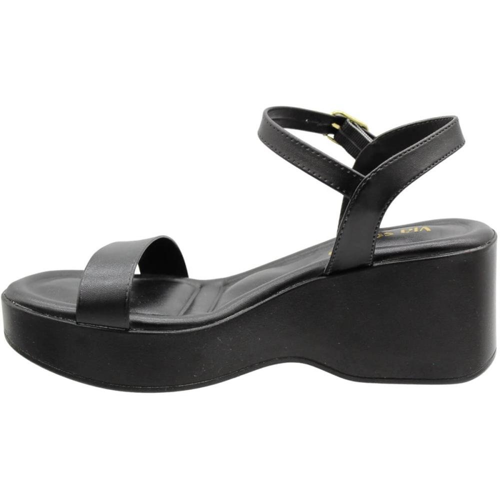 Sandália Salto Médio Anabela Via Scarpa Fivela Feminina Preto 2