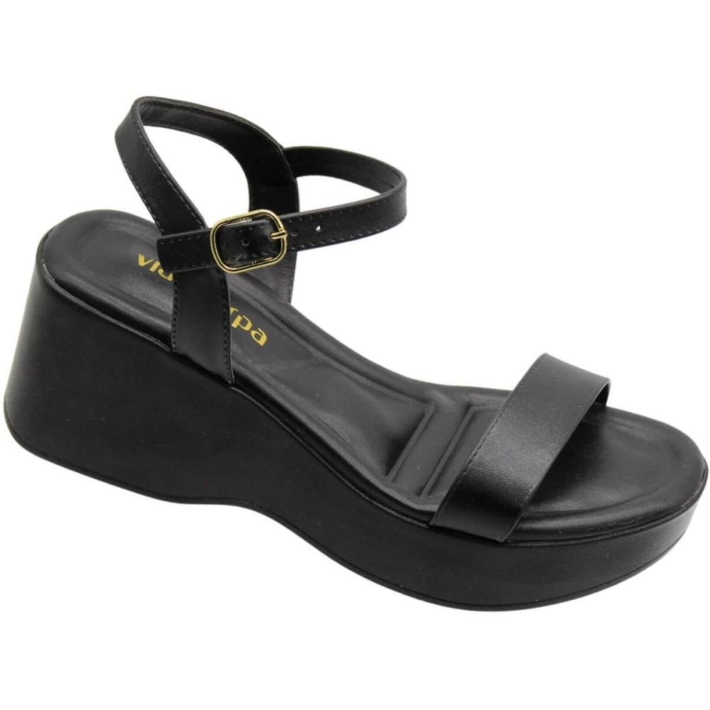 Sandália Salto Médio Anabela Via Scarpa Fivela Feminina Preto 3