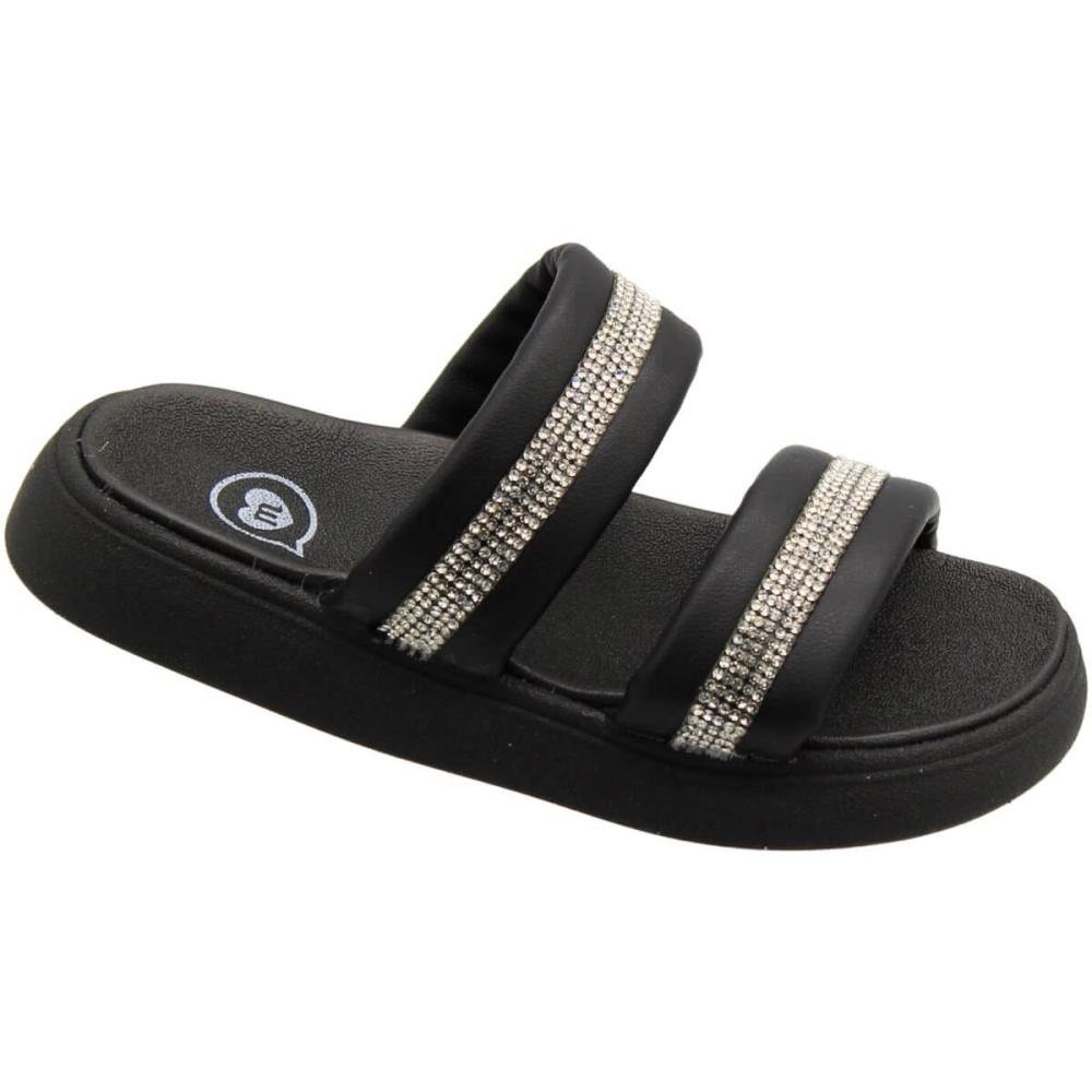Sandália Papete Slide Infantil Molekinha Strass Menina Preto 3