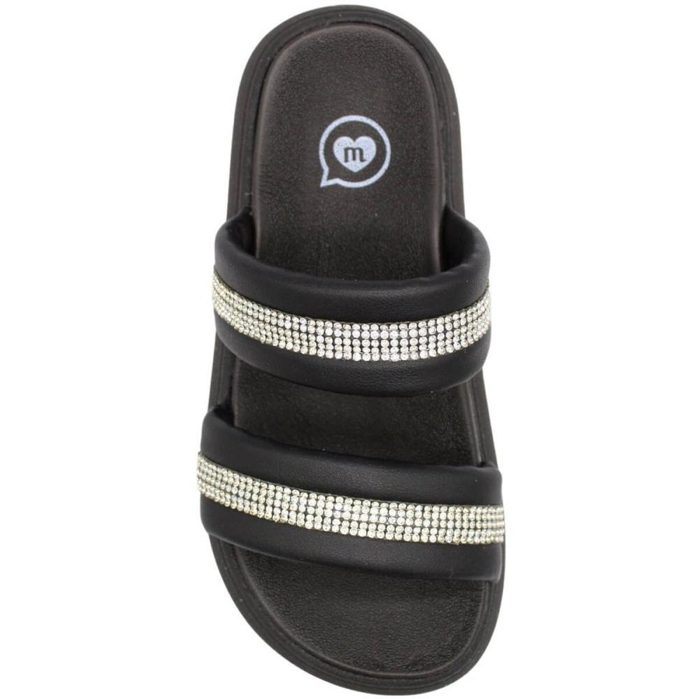 Sandália Papete Slide Infantil Molekinha Strass Menina Preto 4