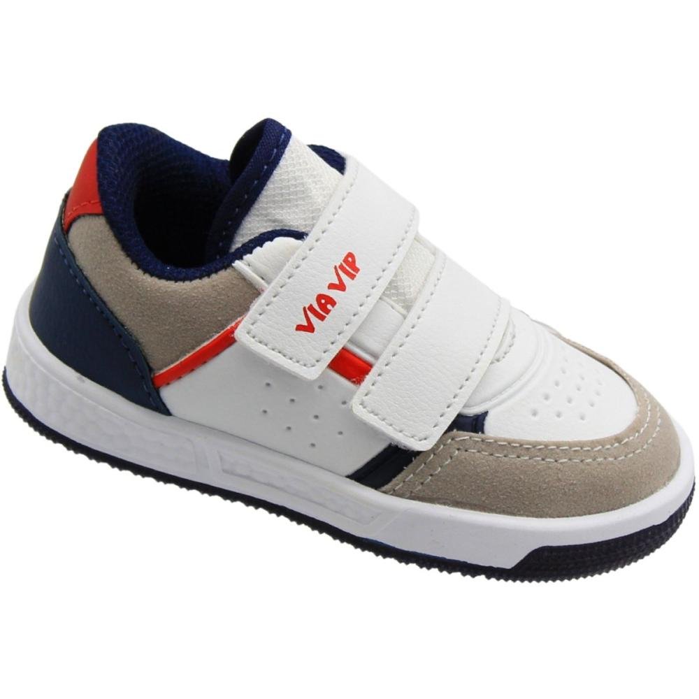 Tênis Casual Infantil Via Vip Fechamento Alto Colante Menino Branco/Bege 3