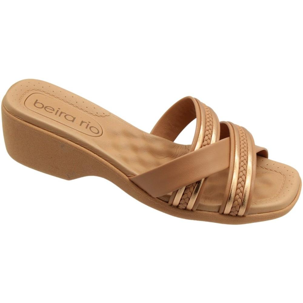 Tamanco Slide Beira Rio Napa Turim Tiras Cruzadas Feminino Bege 3
