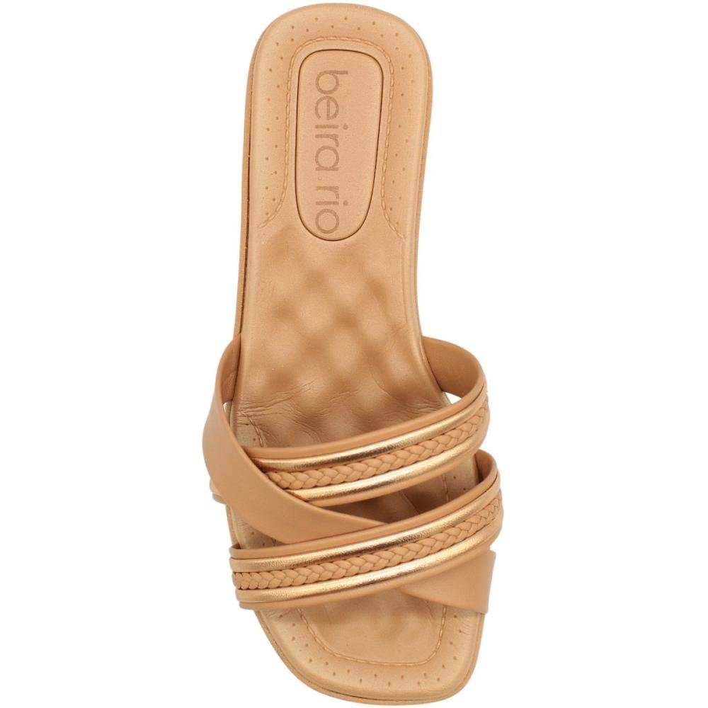 Tamanco Slide Beira Rio Napa Turim Tiras Cruzadas Feminino Bege 4