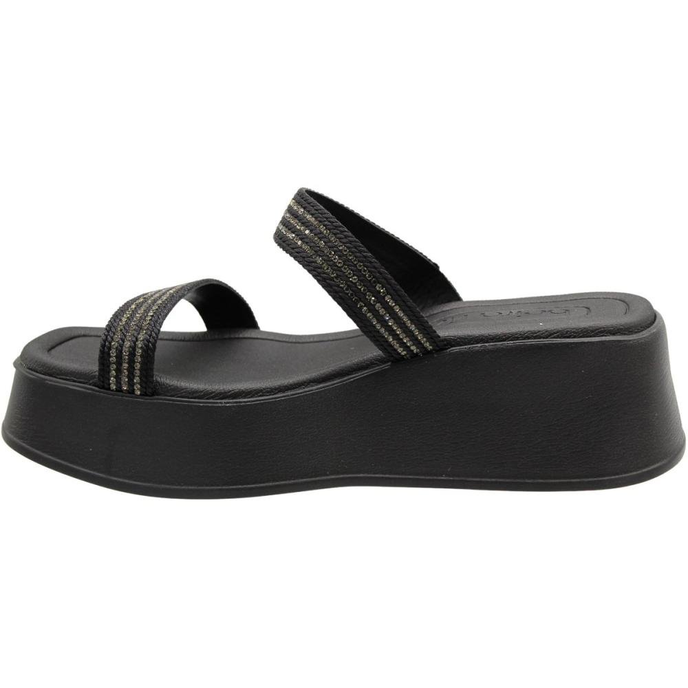 Tamanco Anabela Beira Rio Tira Pronta Wires Strass Feminina Preto 2