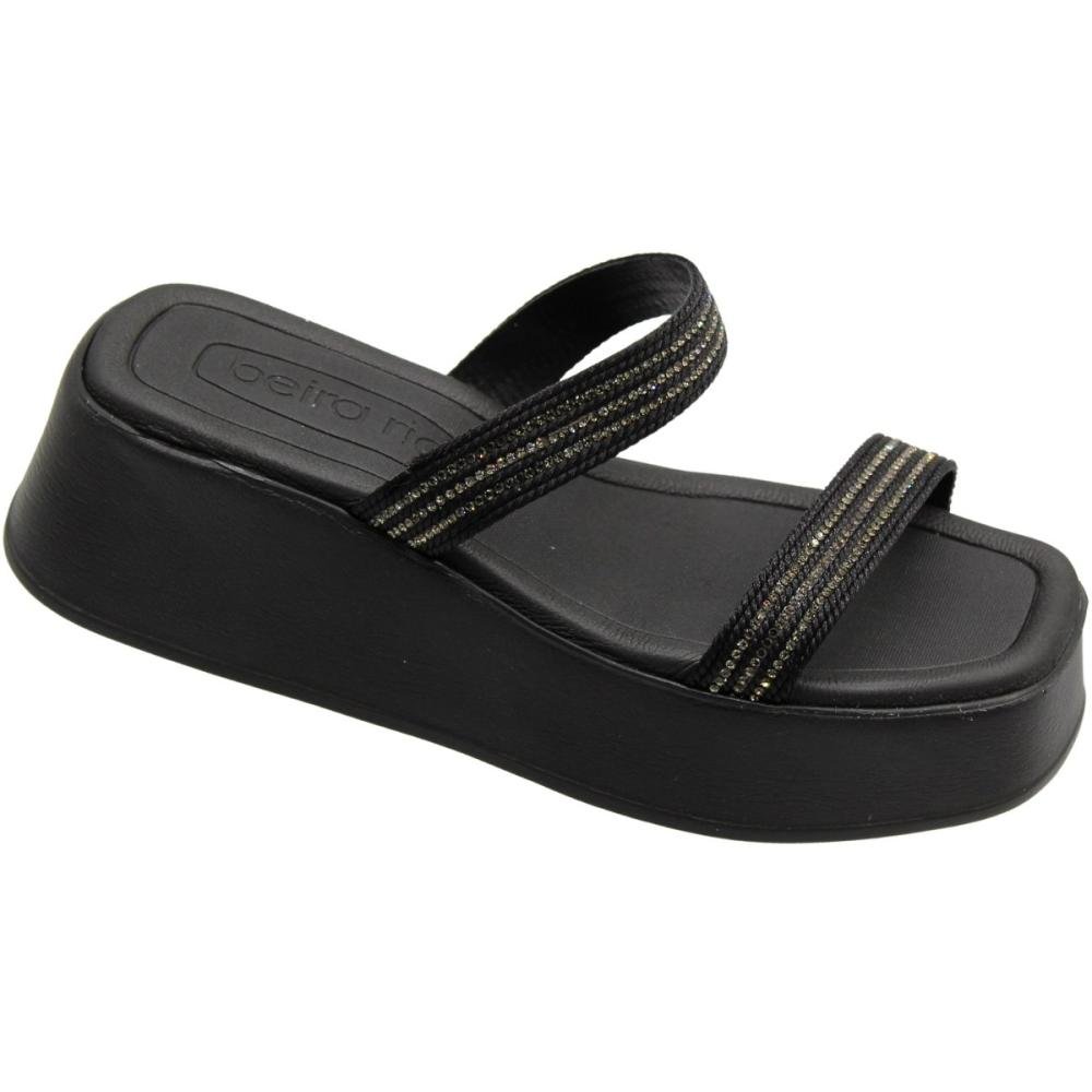 Tamanco Anabela Beira Rio Tira Pronta Wires Strass Feminina Preto 3