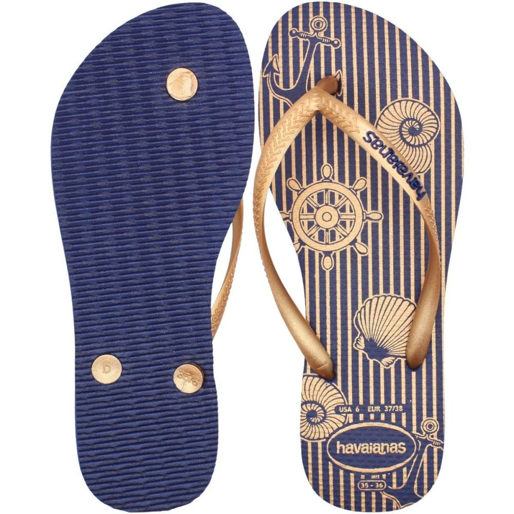 Chinelo de Dedo Havaianas Slim Nautical Feminino Dourado 3